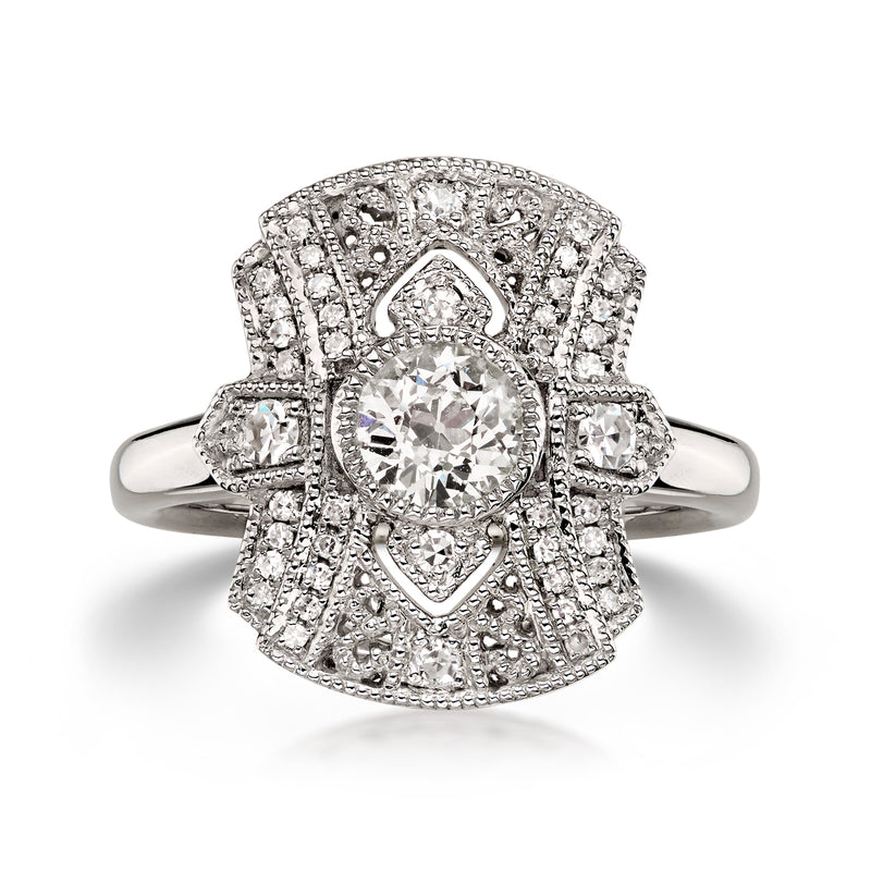 C. 2000 Vintage .73 ct. t.w. Diamond Filigree Ring in Platinum. Size 6.25