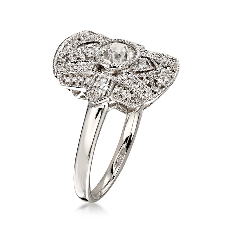 C. 2000 Vintage .73 ct. t.w. Diamond Filigree Ring in Platinum. Size 6.25