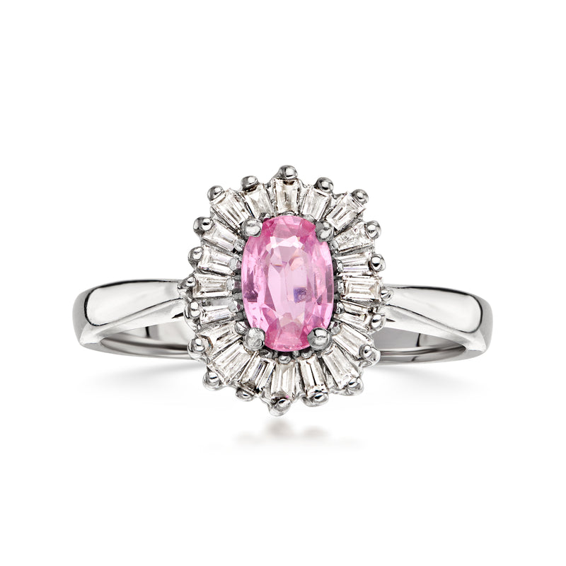 C. 1990 Vintage .43 Carat Pink Sapphire Ring with .50 ct. t.w. Diamonds in 14kt White Gold. Size 6.5