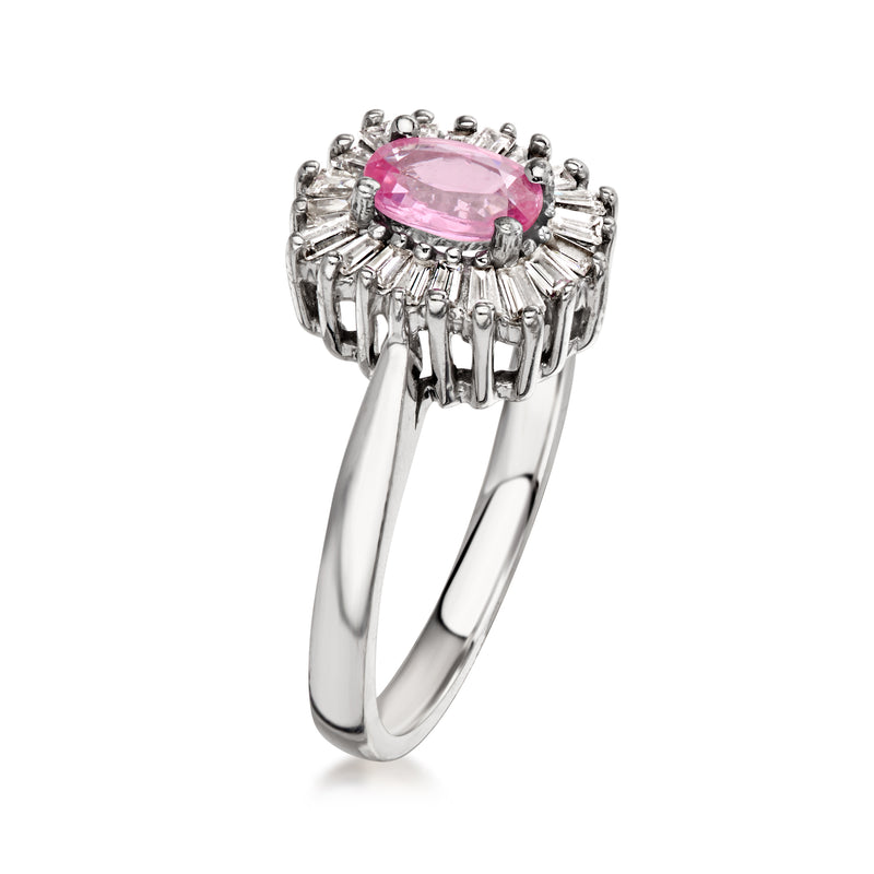 C. 1990 Vintage .43 Carat Pink Sapphire Ring with .50 ct. t.w. Diamonds in 14kt White Gold. Size 6.5