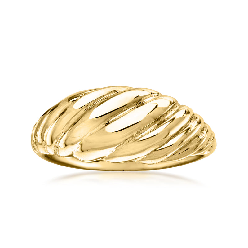 14kt yellow gold shrimp-style ring with ribbed, wave-like ridges