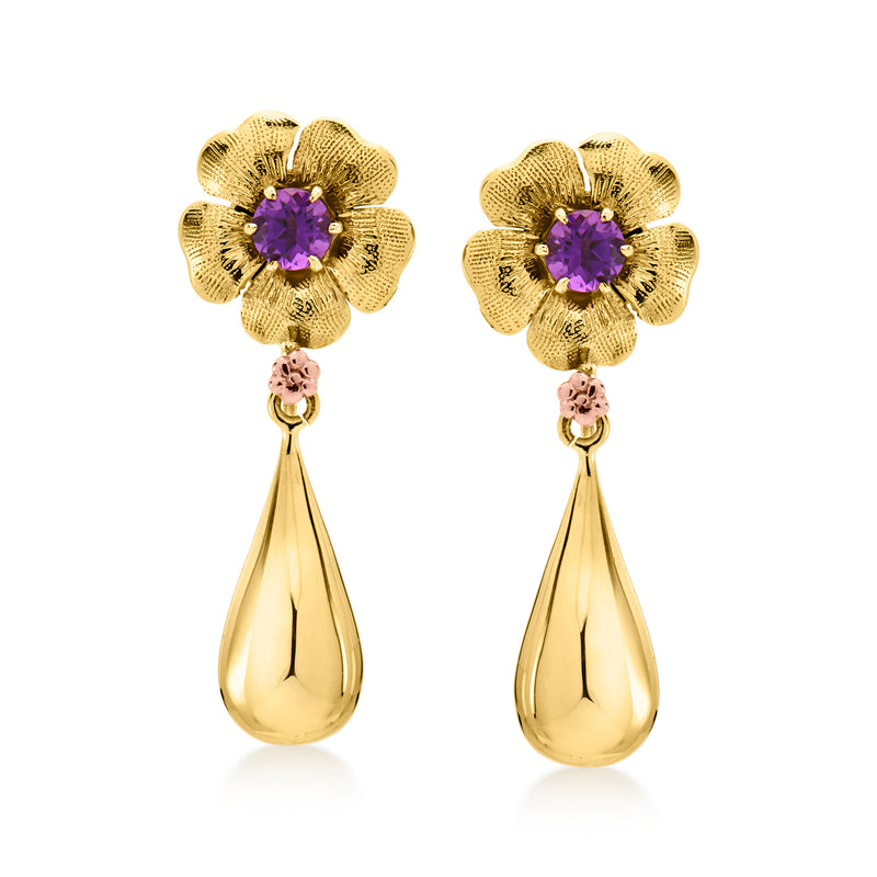 C. 1960 Vintage .40 ct. t.w. Amethyst Drop Earrings in 10kt Yellow Gold