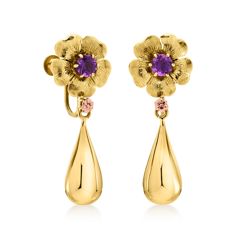 C. 1960 Vintage .40 ct. t.w. Amethyst Drop Earrings in 10kt Yellow Gold