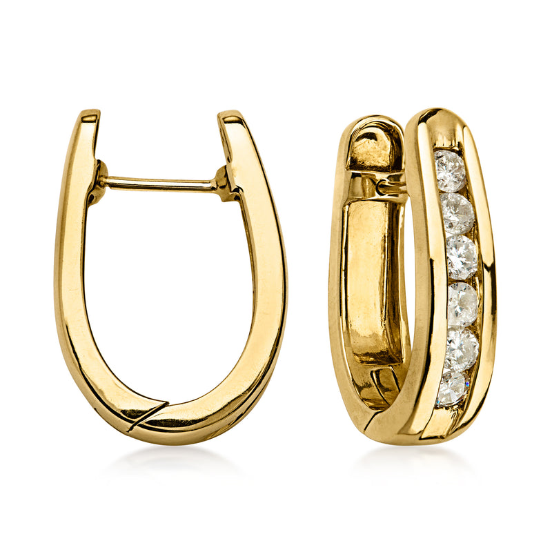 C. 1990 Vintage 1.20 ct. t.w. Diamond Hoop Earrings in 14kt Yellow Gold. 13/16"