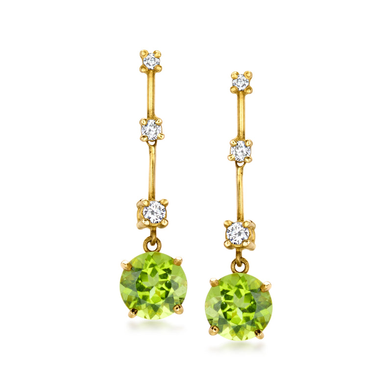 C. 1990 Vintage 2.70 ct. t.w. Peridot Drop Earrings with .26 ct. t.w. Diamonds in 14kt Yellow Gold