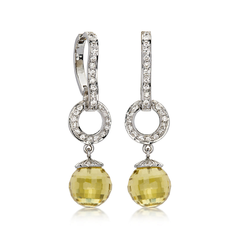 C. 2000 Vintage 9.00 ct. t.w. Citrine and .80 ct. t.w. Diamond Day/Night Drop Earrings in 18kt White Gold