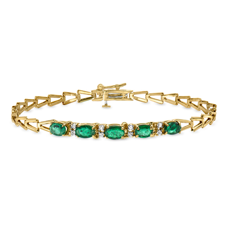 C. 1980 Vintage 1.75 ct. t.w. Emerald and .20 ct. t.w. Diamond Bracelet in 14kt Yellow Gold. 7"