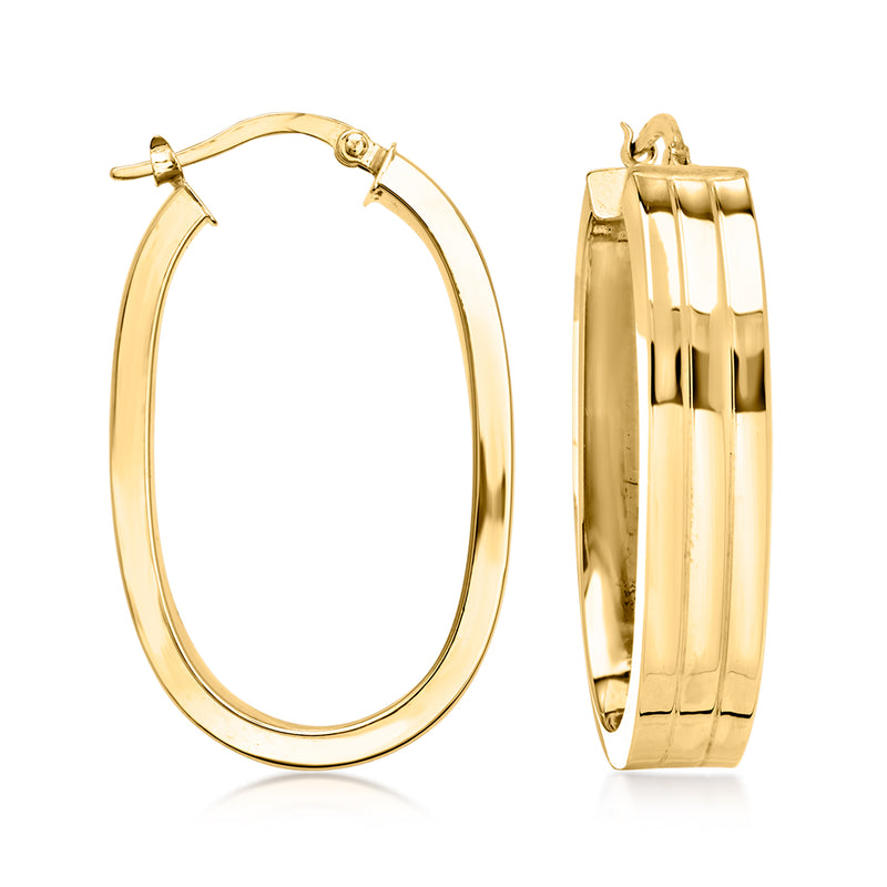 Vintage 14kt yellow gold oval hoop earrings, hinged back with post