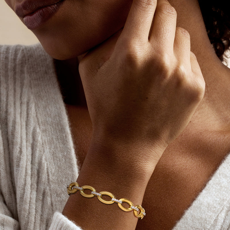 .75 ct. t.w. Lab-Grown Diamond Oval-Link Bracelet in 18kt Gold Over Sterling