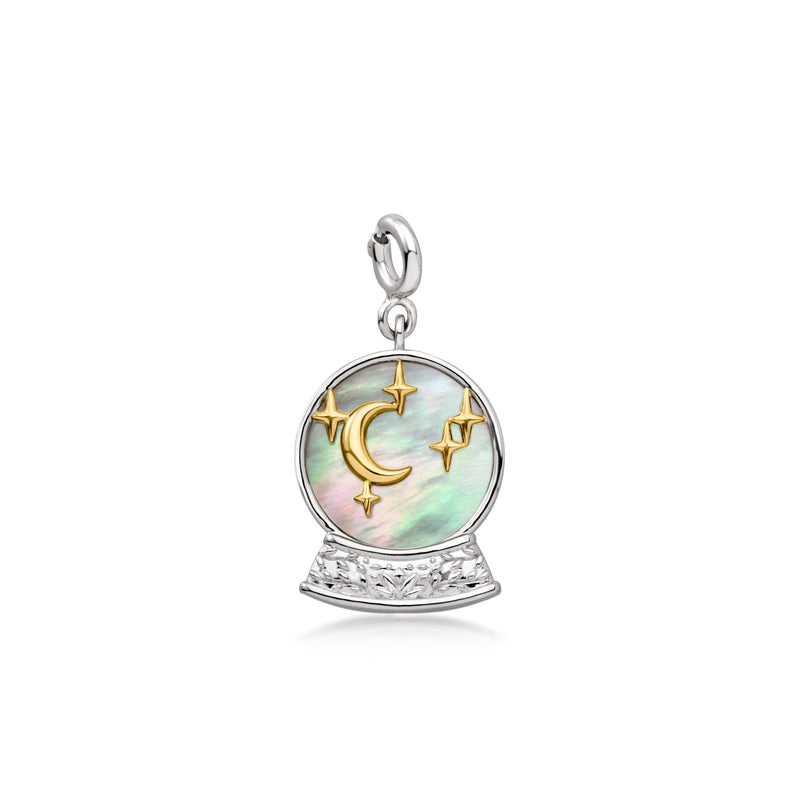 Black Mother-of-Pearl Fortune Telling Ball Charm in Sterling Silver and 18kt Gold Over Sterling