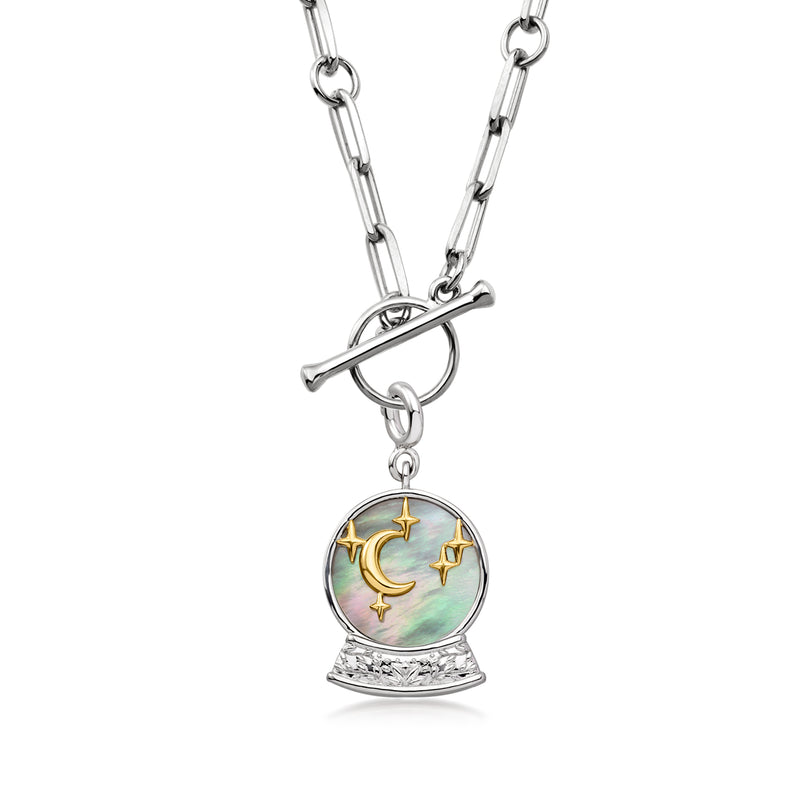 Black Mother-of-Pearl Fortune Telling Ball Charm in Sterling Silver and 18kt Gold Over Sterling