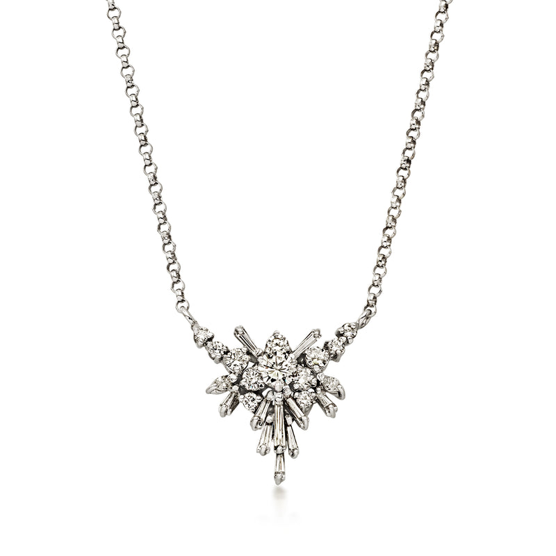 C. 1990 Vintage 1.50 ct. t.w. Diamond Cluster Necklace in 14kt White Gold. 16.5"