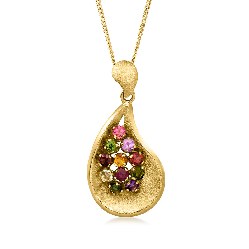 C. 1980 Vintage 1.33 ct. t.w. Multi-Gemstone Pendant Necklace in 18kt Yellow Gold. 16"