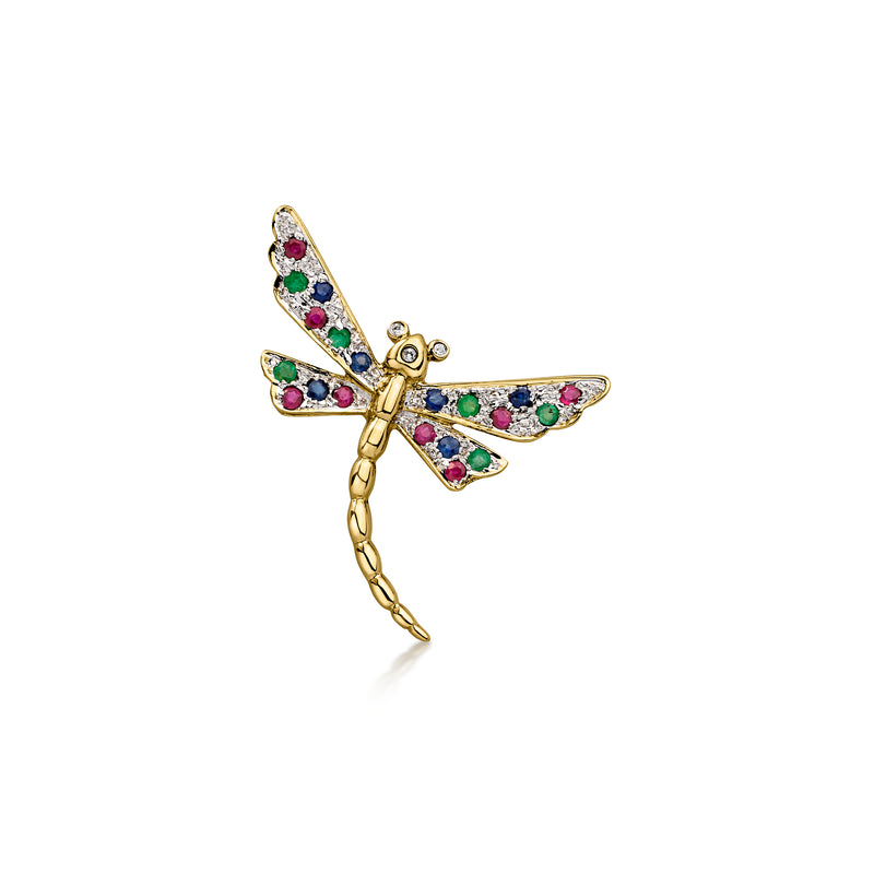 C. 1980 Vintage 1.00 ct. t.w. Multi-Gemstone Dragonfly Pin/Pendant with Diamonds in 14kt Yellow Gold