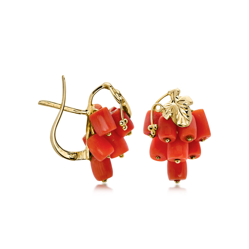 C. 1960 Vintage Coral Grape Cluster Earrings in 10kt Yellow Gold