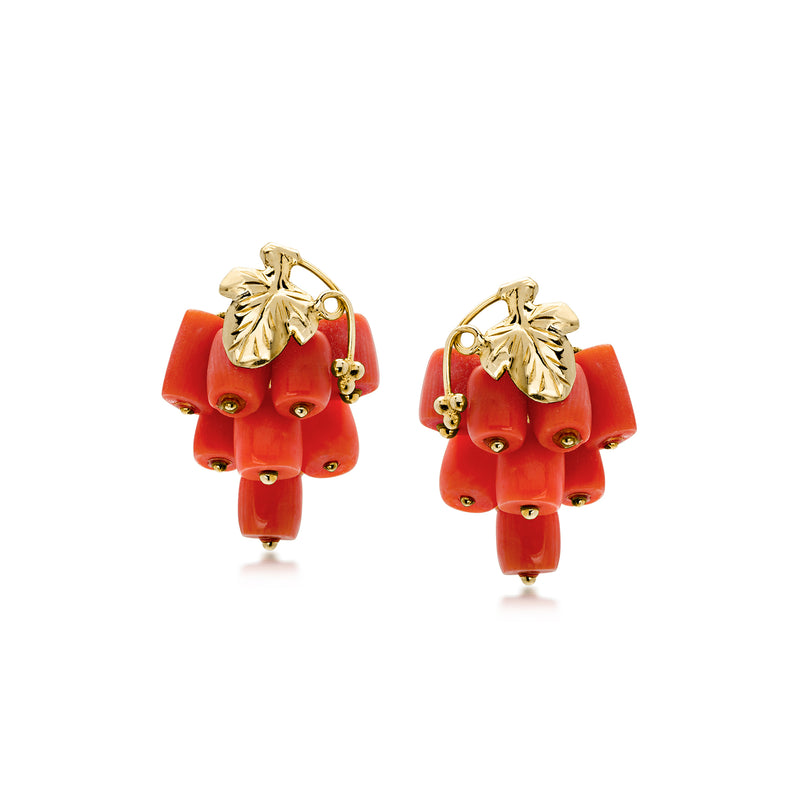 C. 1960 Vintage Coral Grape Cluster Earrings in 10kt Yellow Gold