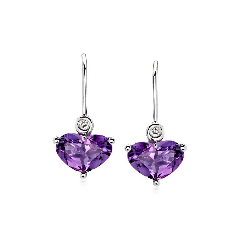 C. 2000 Vintage 3.50 ct. t.w. Amethyst Heart Drop Earrings with Diamonds in 14kt White Gold