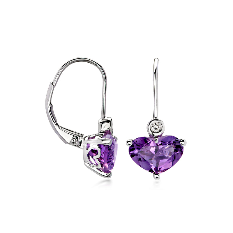 C. 2000 Vintage 3.50 ct. t.w. Amethyst Heart Drop Earrings with Diamonds in 14kt White Gold