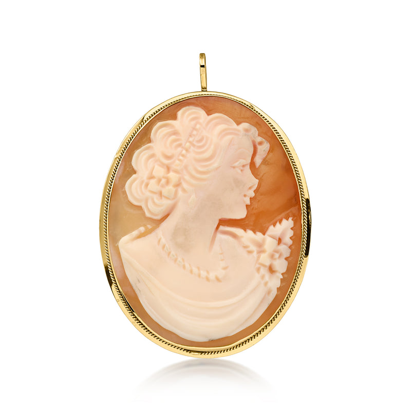 C. 1960 Vintage Brown Shell Cameo Pin/Pendant in 14kt Yellow Gold