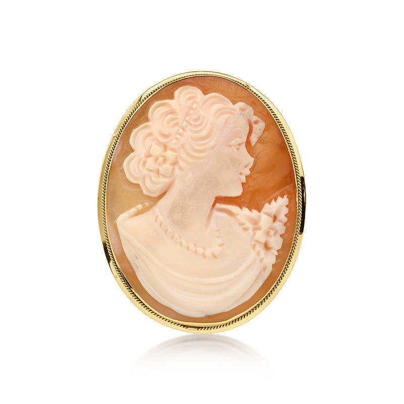 C. 1960 Vintage Brown Shell Cameo Pin/Pendant in 14kt Yellow Gold