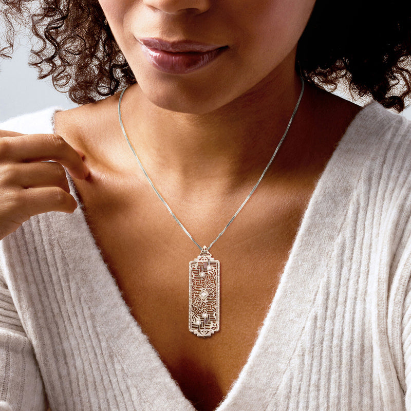 C. 1950 Vintage .28 ct. t.w. Diamond and .25 ct. t.w. Synthetic Sapphire Filigree Pin/Pendant in Platinum and 14kt White Gold