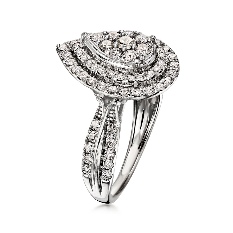 C. 1990 Vintage 1.25 ct. t.w. Diamond Cluster Ring in 10kt White Gold. Size 5.5