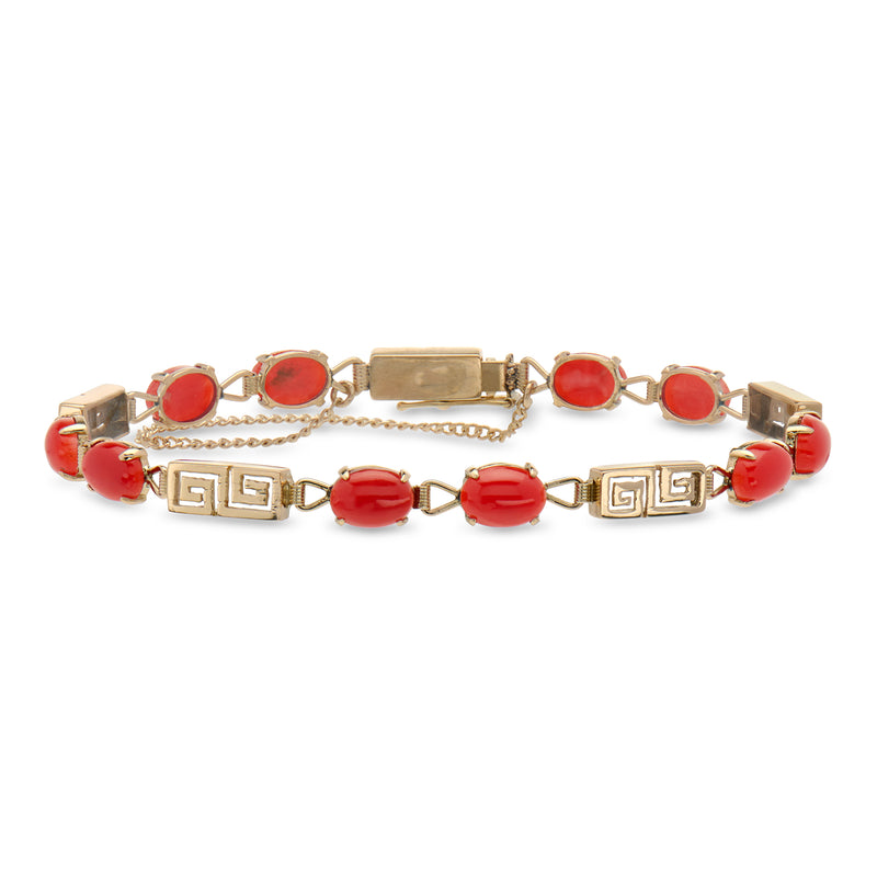 C. 1970 Vintage Coral Greek Key Bracelet in 14kt Yellow Gold. 6.75"