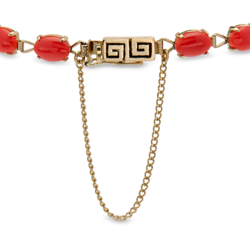 C. 1970 Vintage Coral Greek Key Bracelet in 14kt Yellow Gold. 6.75"