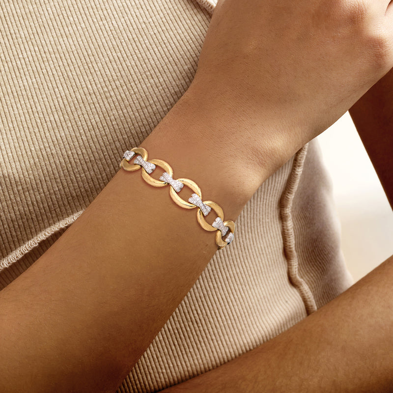 1.00 ct. t.w. Lab-Grown Diamond Textured Oval-Link Bracelet in Sterling Silver and 18kt Gold Over Sterling