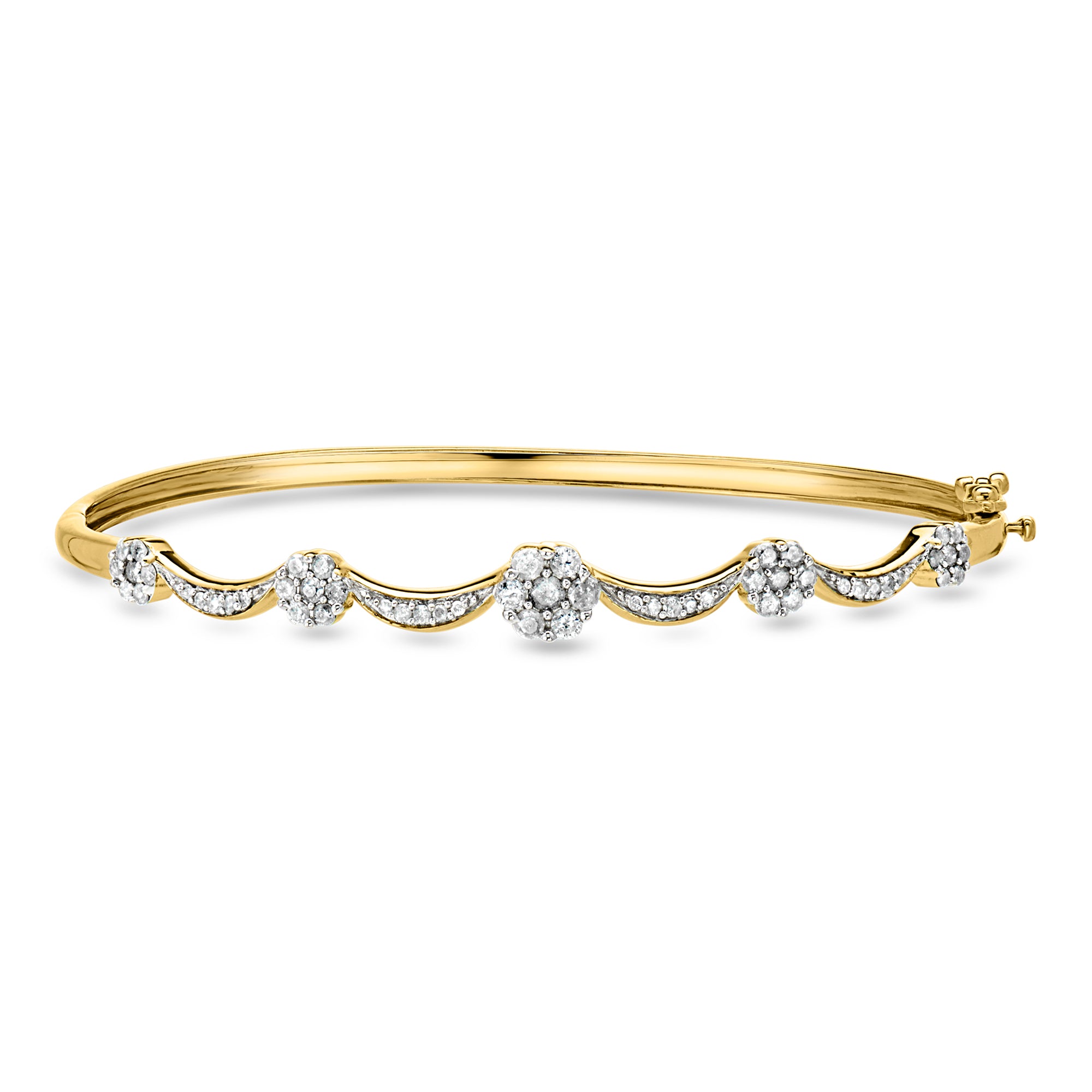 C. 1980 Vintage 1.00 ct. t.w. Diamond Flower Scalloped Bangle Bracelet