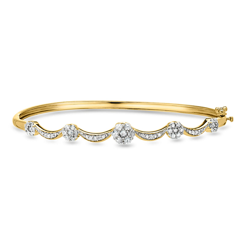 C. 1980 Vintage 1.00 ct. t.w. Diamond Flower Scalloped Bangle Bracelet in 10kt Yellow Gold. 7"