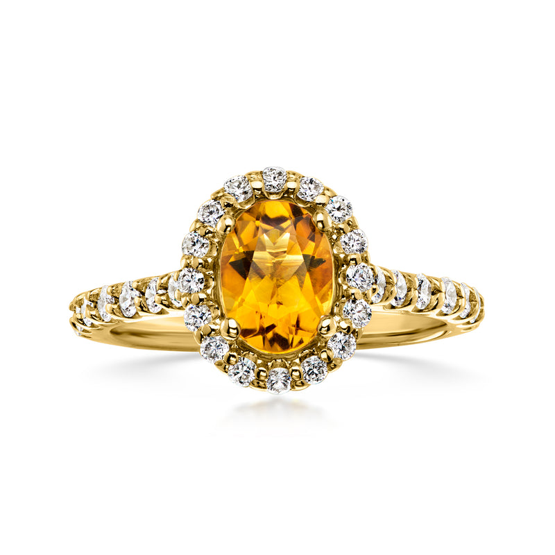 C. 2000 Vintage 1.20 Carat Citrine Ring with .90 ct. t.w. Diamonds in 14kt Yellow Gold. Size 7.25