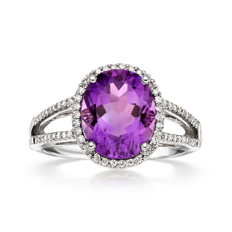 C. 1990 Vintage 3.65 Carat Amethyst Ring with .35 ct. t.w. Diamonds in 14kt White Gold. Size 7.5