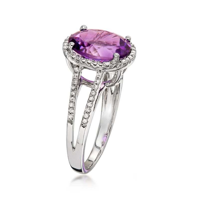 C. 1990 Vintage 3.65 Carat Amethyst Ring with .35 ct. t.w. Diamonds in 14kt White Gold. Size 7.5