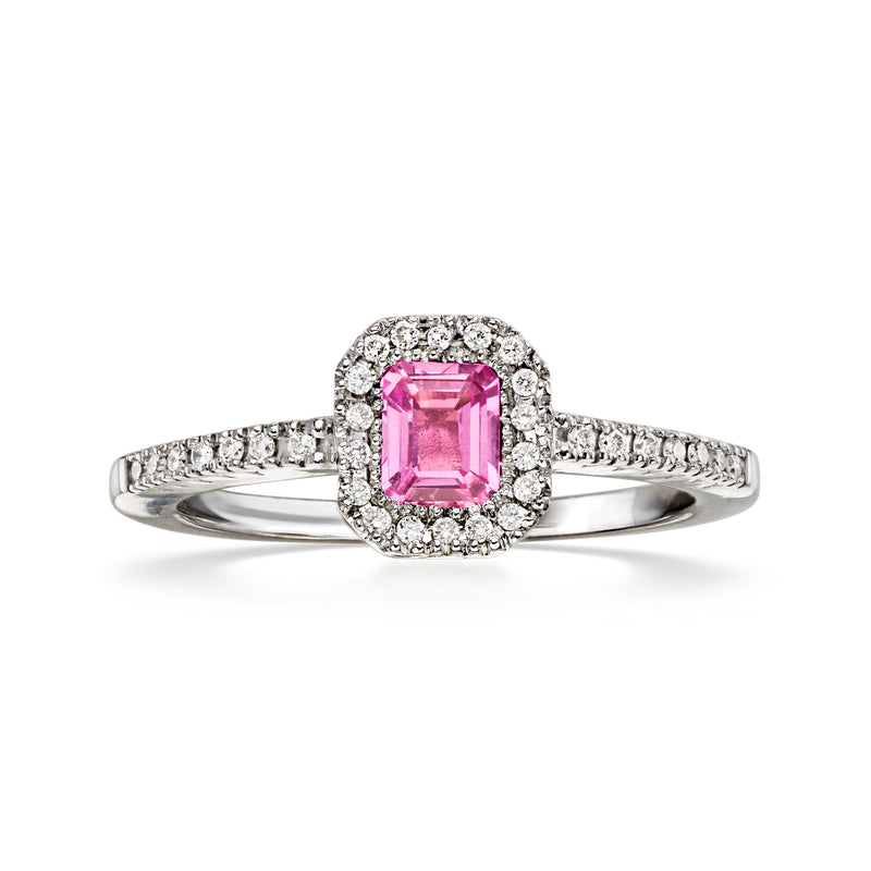 C. 1990 Vintage .50 Carat Pink Sapphire Ring with .30 ct. t.w. Diamonds in 14kt White Gold. Size 7.75