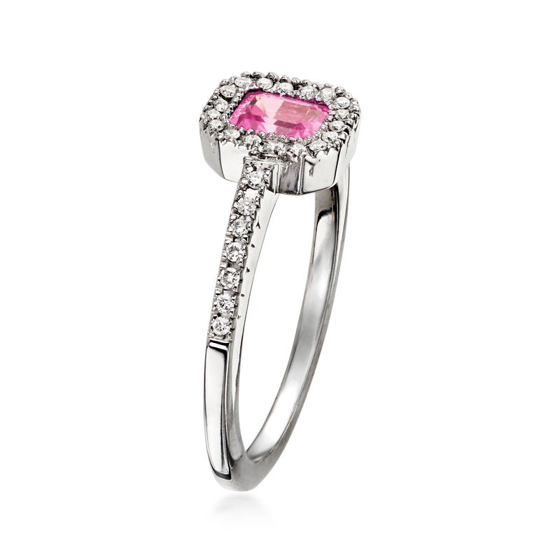 C. 1990 Vintage .50 Carat Pink Sapphire Ring with .30 ct. t.w. Diamonds in 14kt White Gold. Size 7.75