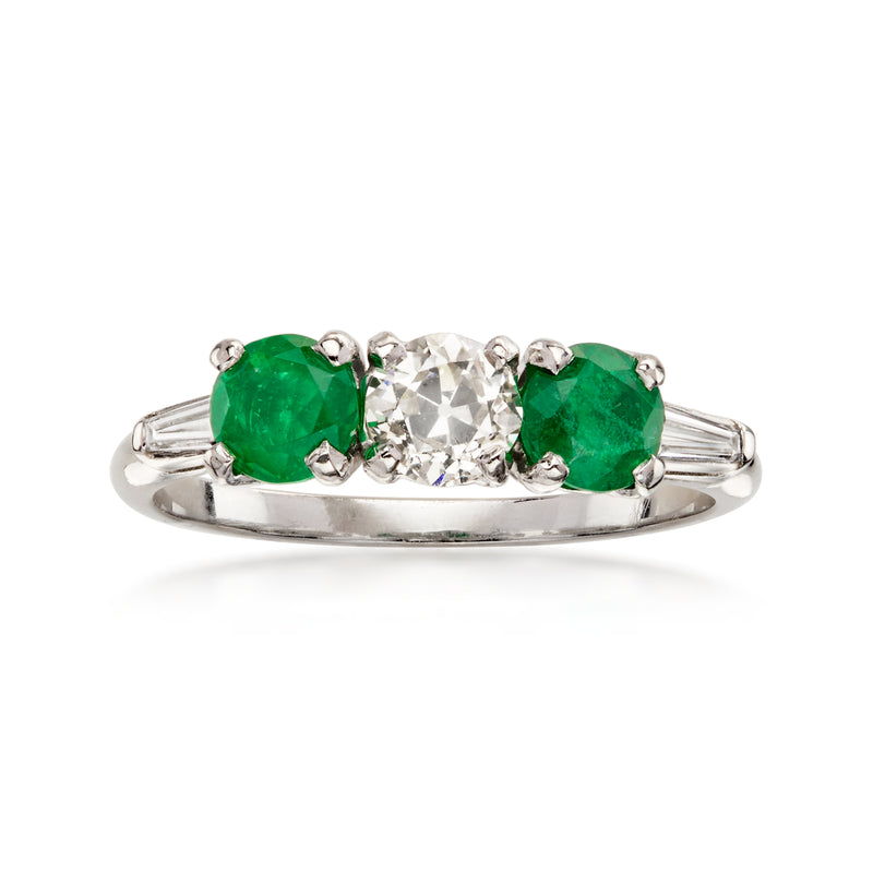 C. 1990 Vintage .50 ct. t.w. Emerald and .45 ct. t.w. Diamond Ring in Platinum. Size 6