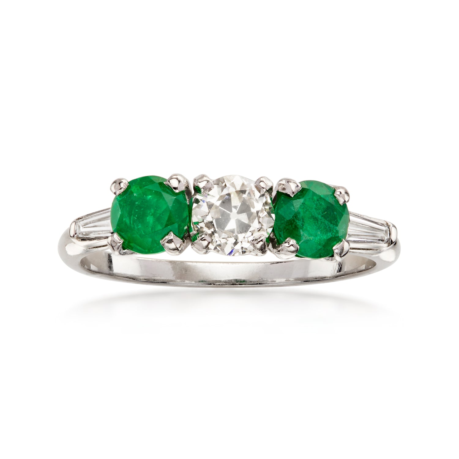 C. 1990 Vintage .50 ct. t.w. Emerald and .45 ct. t.w. Diamond Ring in Platinum