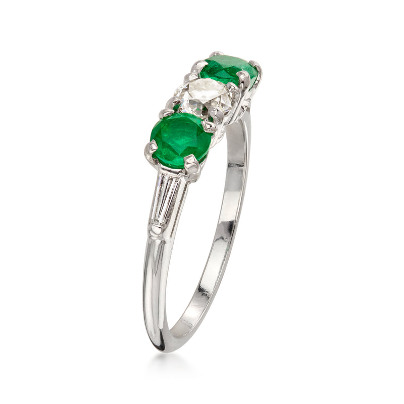 C. 1990 Vintage .50 ct. t.w. Emerald and .45 ct. t.w. Diamond Ring in Platinum. Size 6