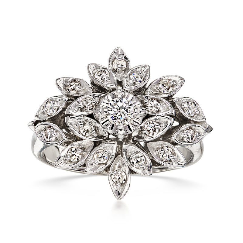 C. 1970 Vintage .60 ct. t.w. Diamond Cluster Ring in 14kt White Gold. Size 7