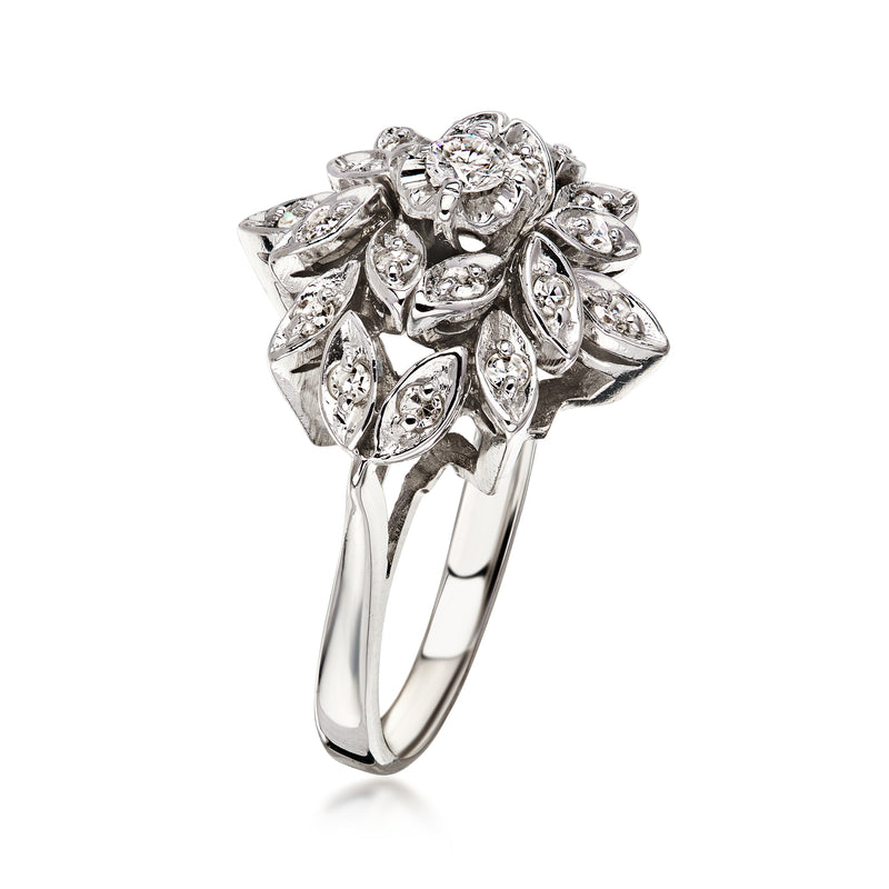 C. 1970 Vintage .60 ct. t.w. Diamond Cluster Ring in 14kt White Gold. Size 7