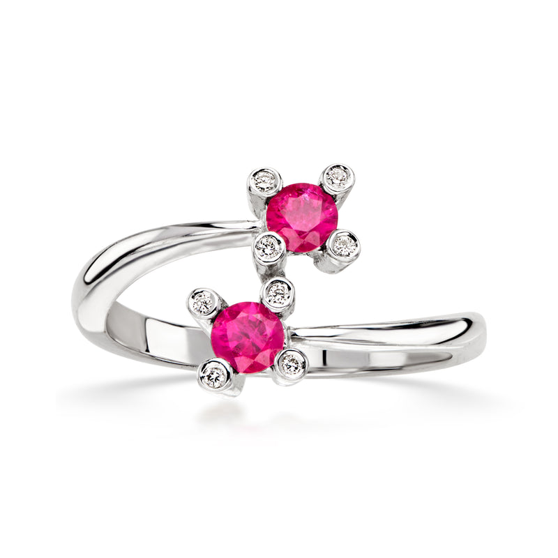 C. 1990 Vintage .50 ct. t.w. Ruby Bypass Ring with Diamonds in 14kt White Gold. Size 7.25