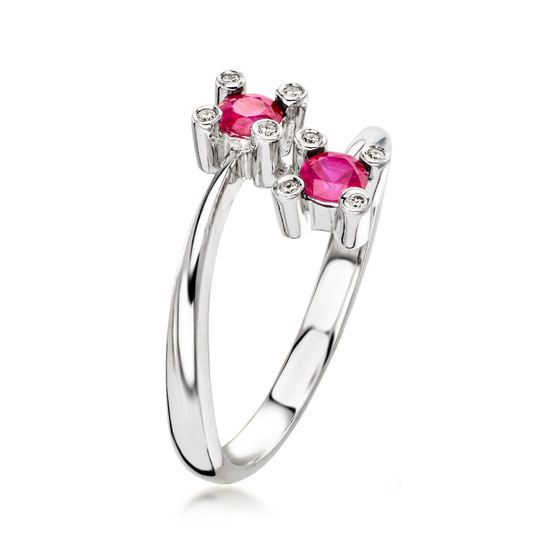 C. 1990 Vintage .50 ct. t.w. Ruby Bypass Ring with Diamonds in 14kt White Gold. Size 7.25