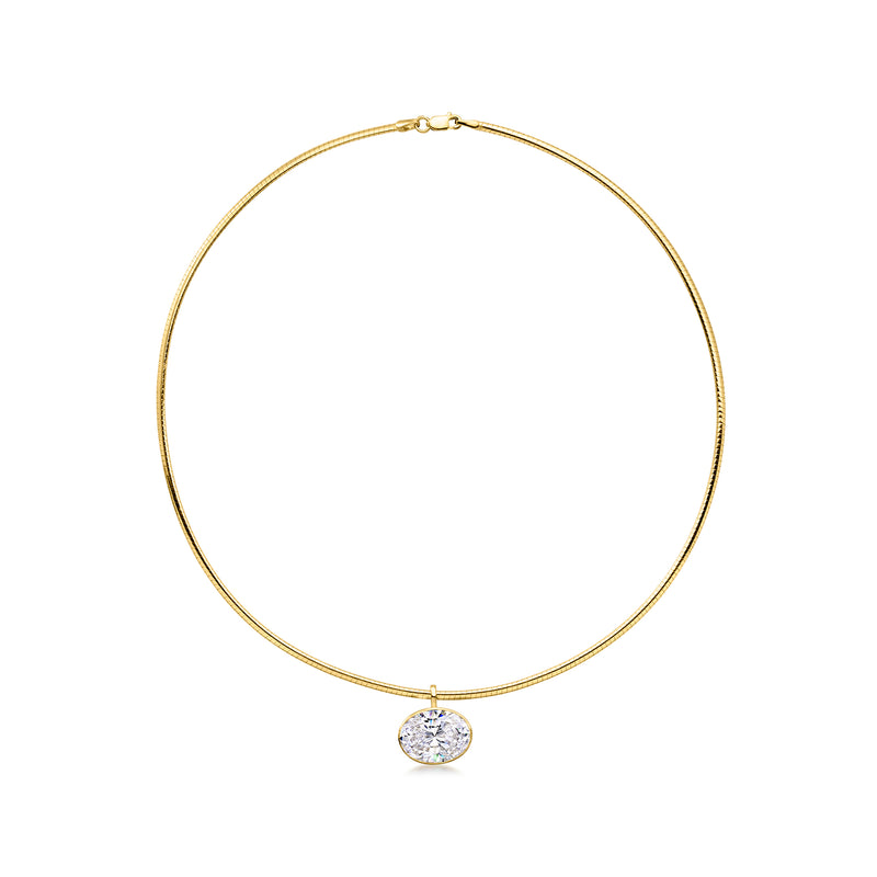 Gold-tone CZ pendant necklace with oval bezel charm