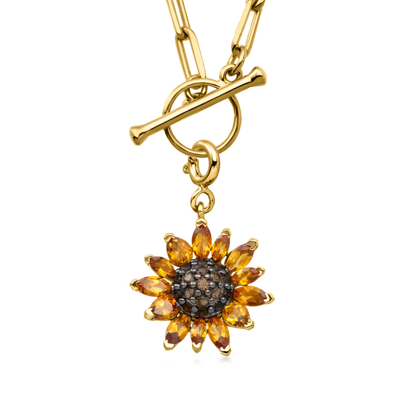 1.30 ct. t.w. Citrine and .30 ct. t.w. Smoky Quartz Sunflower Charm in 18kt Gold Over Sterling