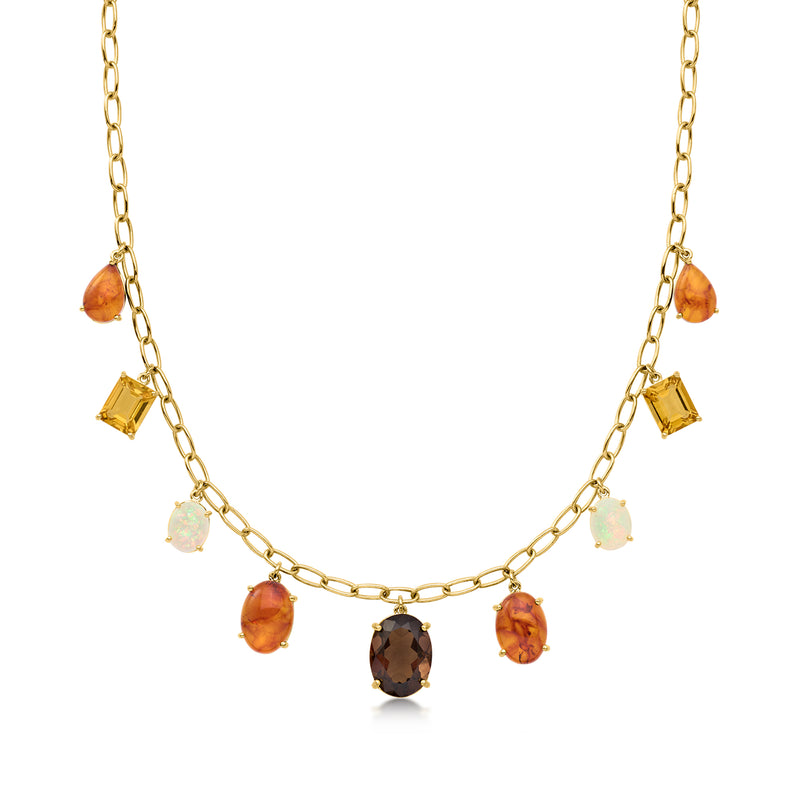 Tonal Multi-Gemstone Drop Necklace in 18kt Gold Over Sterling