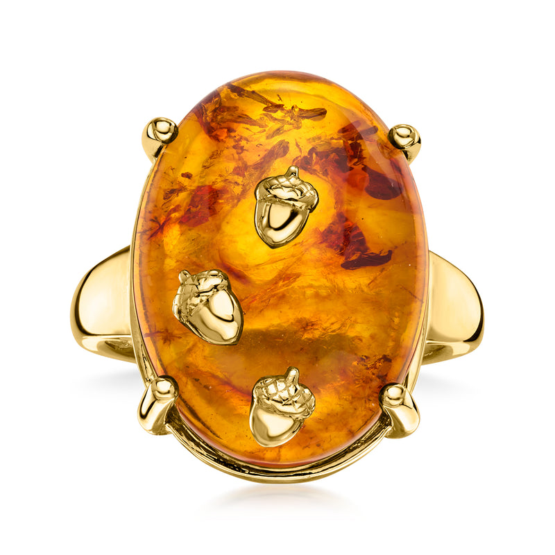 Amber Acorn Ring in 18kt Gold Over Sterling