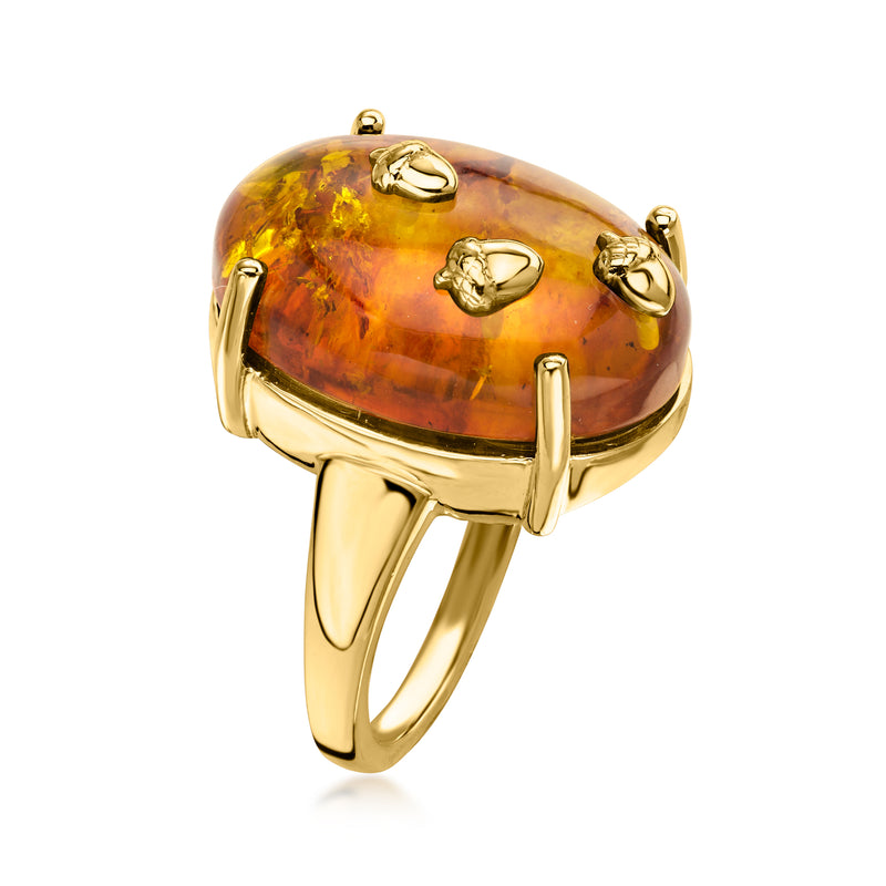 Amber Acorn Ring in 18kt Gold Over Sterling