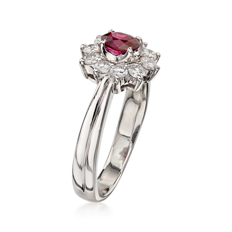 C. 2000 Vintage .50 Carat Ruby Ring with .30 ct. t.w. Diamonds in Platinum. Size 6