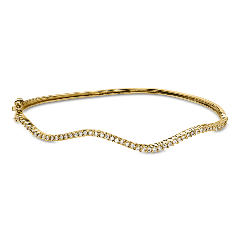 C. 1990 Vintage .60 ct. t.w. Diamond Wavy Bangle Bracelet in 14kt Yellow Gold. 7"